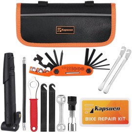 Bike Repair Tool Kit & Bicycle Repair Bag, Bicycle Tire Pump Patches Glueless Puncture Repair Kit 16 in 1 Maintain Accessories Multitool Set for Road Mountain Commuter Bicycle
