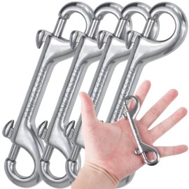 Faneta Double Ended Bolt Snap Hooks - Double Sided Trigger Snaps - Marine Scuba Diving Clips - Heavy Duty Stainless Steel 316 - for Dog Leash, Key Chain, Horse Tack, Feed Bucket - Set of 4 (115mm)