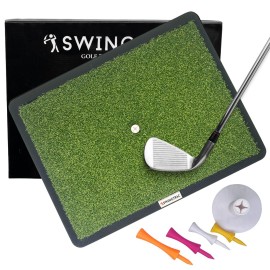 SWINGTRAC Golf Mat Golf Hitting Mat Indoor & Outdoor Golf Mats Practice Artificial Turf Golf Green Mat Golf Chipping Mat for Backyard with 12 Rubber Tees (4x3) (Artificial Turf Pro)