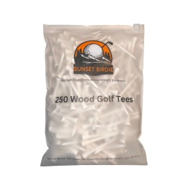 Sunset Birdie Golf Tees - 2-3/4 Inch, 250 Count: Strong, Reliable, and Stylish Bulk Bag, White Wood Tees, Easy Reseable Bag Action