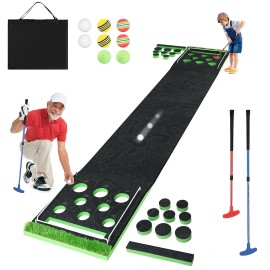 Golf Pong Game Set Golf Pong Putting Game Indoor Putting Green with 2 Adjustable Putter 8 Golf Ball and Carrying Bag for Indoors Pong Backyard