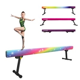 GLANT 7.2ft Ultrasimple Adjustable&Foldable Balance Beam,High-Low Floor Beam Suede Gymnastics Equipment,No Tool Require, Gymnastics Beam for Training&Professional HomeTraining