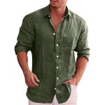 WILMOT Mens Cotton Linen Shirt Loose Fit Casual Lightweight Long Sleeve Button Down Shirts Trendy Holiday Daily Blouse Tops(Green,)