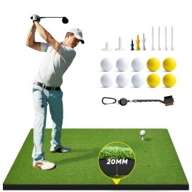 Abosi Thicken Golf Mat, 5x4ft Artificial Golf Hitting Mat with 1 Brush 10 Golf Balls 7 Golf Tee 2 Rubber Tee 20MM Golf Turf Practice Matt for Backyard Indoor Outdoor Training