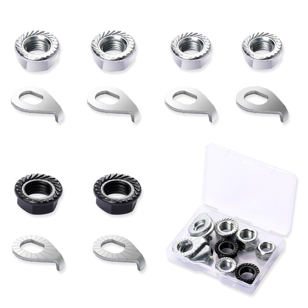 KALIONE 12 Pcs Bike Axle Nut Hub Safety Washer Kit M8 M9.5 M10 Steel Bicycle Hub Flanged Nuts Bike Wheel Retaining Parts Accessories for Front and Rear Wheel Mountain Road Bike