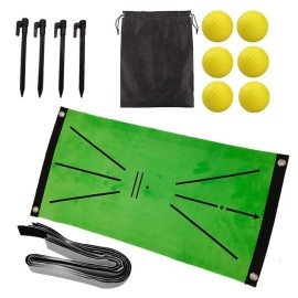 JINGFENG Golf Hitting Mat for Swing Detection Batting Portable Golf Practice Training Aids Rug 24x12 Inch with 6 Golf Balls for Home Office Outdoor