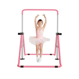 Fancyoung Gymnastics Bars for Home, Gymnastics Equipment for Kids Adjustable Height Folding Gymnastics Horizontal Bars Training Bar, Pink