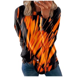 Women Tops,Funny Tshirts Long Sleeve Shirts for Women Flannel Oversized Blouses Looose Fit Tunic Womens T-Shirts Workout Womens Plus Size Tee Loose Fit Womans Tops(Orange,XL)