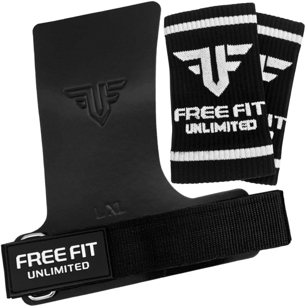 Free Fit Unlimited Hand Grips - Gymnastics Grips - Calleras - Pull-Up Grips with Superior Grip Performance (Black, L/XL)