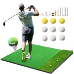 Golf Mat, 5x4ft Thickening Artificial Turf Golf Hitting Mat, Premium Impact Golf Practice Mat with Dual Grass Turf, 9 Golf Balls 10 Golf Tee for Backyard Driving Chipping Indoor Outdoor Training