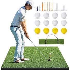 Golf Hitting Mat, 5x4ft Artificial Thickening Golf Turf Practice Mat, Golf Training Matt,Training Aid with 12Golf Balls, 9Golf Tees,1Strap-Gifts for Gifts for Men/Golf Lovers/Beginner