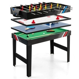 Giantex 4-in-1 Multi Game Table, 49 Inch Combination Game Tables with Adult Size Foosball Table, Slide Hockey Table, Ping Pong Table, Pool Table, Combo Game Table Set for Kids Indoor Home, Game Room