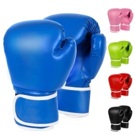 TUXHUI Kids Boxing Gloves for Kids Boys Girls Youth Age 5-12 Years Training Gloves for Punching Bag Kickboxing Muay Thai (Blue - No Pattern)
