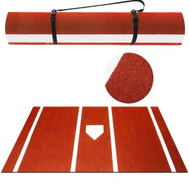 Meooeck Baseball Batting Mat Softball Hitting Mat Inlaid Home Plate Hitting Mat with Carry Strap Turf Mat for Cage Backyard Indoor Outdoor (,Brown, 10 x 3.8)