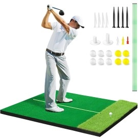 THWTGH Golf Mat, 5x4ft Thickening Golf Hitting Mat, Golf Practice Mat with 4 Alignment Sticks, Dual Grass Turf, Golf Training Aid for Backyard - Christmas Great Gifts for Men/Boys