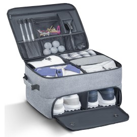 Golf Trunk Organizer, 2 Layer Car Golf Organizer with Ventilated Compartment for 2 Pair Shoes, ELLESTAZ Golf Trunk Storage Locker for Golf Accessories, Balls, Tees, Clothes, Gloves, Golf Gifts for Men