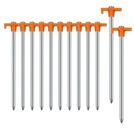 Tent Stakes Heavy Duty Camping Stakes 12PCS,AVOFOREST 7Inch Non-Rust Metal Tent Pegs Ground Stakes Tent Spikes Camping,Garden,Hiking Orange