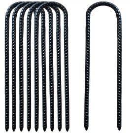 Guyuewey Tent Stakes Heavy Duty,Trampoline Rebar Stakes for Ground,Garden Metal Stakes for Fence,6 PCS 12 Inches Yard Stakes for Decorations (6, Black U Shaped)