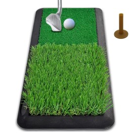 Golf Training Mat, 2-in-1 Realistic Fairway Grass Hitting Mat, Anti-Slip Swing Trainer with Short & Long Grass Divot, Path Feedback Golf Practice Mat, Portable Practice Aid for Indoor & Outdoor
