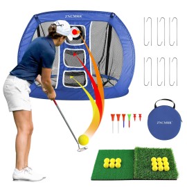 Pop Up Golf Chipping Net with 15 Practice Balls, 2 Hitting Mats and Carry Bag for Backyard Blue