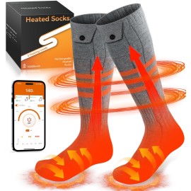 Crbsuk Heated Socks for Men Women, Warm Electric Socks with High Capacity Battery, Cold Weather Thermal Socks Foot Warmer with APP Remote Control, Gray-XL