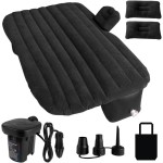 HNXKB SUV Air Mattress - Thickened and Double Car Sided Flocking Travel Inflatable Bed with Electric Pump 2 Pillows, Sleeping for Home Outdoor Travel, Black