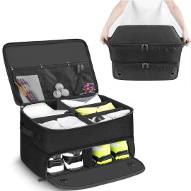LBYZCASE Golf Trunk Organizer for Golfer,Durable 2 Layer Travel Waterproof Car Golf Locker Storage for 2 Pair Shoes,Balls,Tees,Clothes,Hat,Gloves,Other Accessories