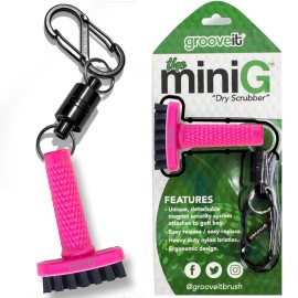 Grooveit Pink Mini Golf Brush The MiniG Dry Scrubber Features A Detachable Magnet, Heavy-Duty Nylon Bristles, and 3-Yr Warranty - Used On All Professional Golf Tours - Golf Accessory of 2023