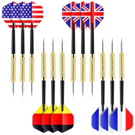 Ohuhu 12 Pack Steel Darts, 4 Styles National Flag Flights Stainless Steel Needle Tip Dart With Extra Free Pvc Dart Rods Ideal For Party Game Entertainment Adult Teenager