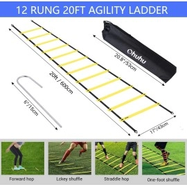 Agility Ladder, 6M Ohuhu Rung Agility Ladder With Black Carry Case Ideal For Speed Training Football Game Training Workout Men