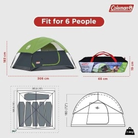 Coleman Polyester Sundome 6 Person Camping Dome Tent With Spacious Waterproof Room & Superior Air Ventilation,5-10 Minutes Easy Setup (Get Complimentary 2 Coleman Byot Camping Nightout Event Passes)