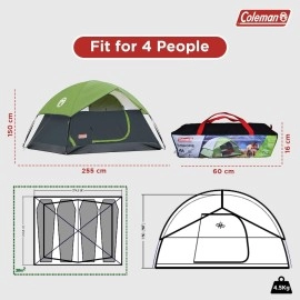 Coleman Sundome 4 Tent, 4 Man Camping Tent With Fibreglass Poles, 600 Mm Water Column (Get Complimentary 2 Coleman Byot Camping Nightout Event Passes)