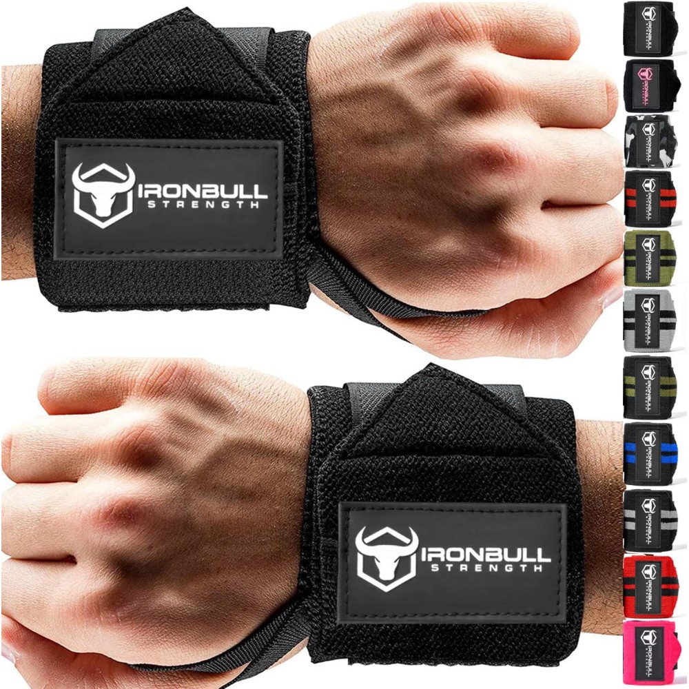 Iron Bull Strength Wrist Wraps (18 ) For Powerlifting, Bodybuilding, Weight Lifting - Wrist Support Braces For Weight Strength Training (Black)