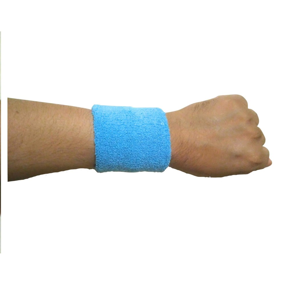 Play2Fit 4 Wristband (2 Pair) Soft Sweatband For All Sport, Stretchable, Sweat Absorbent Supports Wrist Made In India (Sky Blue, 3 Inch)