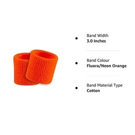 Play2Fit 4 Wristband (2 Pair) Soft Sweatband For All Sport, Stretchable, Sweat Absorbent Supports Wrist Made In India (Fluora Neon Orange, 3 Inch)