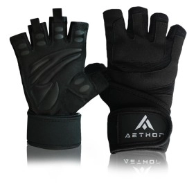 Aethon Gym Gloves With Wrist Support Strap, Pro Padded For Good Grip & Non Slip, Flexible, Professional Weightlifting Exercise Gloves For Cross Training, Workout And Pull Ups, Unisex, M