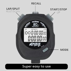 Amble Stopwatch, Countdown Timer And Stopwatch Record 20 Memories Lap Split Time With Tally Counter And Calendar Clock With Alarm For Sports Coaches And Referees