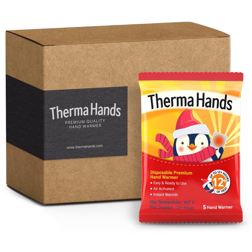 Thermahands Hand Warmers (50 Packs) (Size: 3.5 Inch X 4 Inch, Duration: 12+ Hours, Max Temp: 163 F) Air-Activated, Convenient, Safe, Natural, Odorless, Long Lasting Hand Warmer