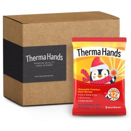 Thermahands Hand Warmers (50 Packs) (Size: 3.5 Inch X 4 Inch, Duration: 12+ Hours, Max Temp: 163 F) Air-Activated, Convenient, Safe, Natural, Odorless, Long Lasting Hand Warmer