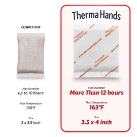 Thermahands Hand Warmers (50 Packs) (Size: 3.5 Inch X 4 Inch, Duration: 12+ Hours, Max Temp: 163 F) Air-Activated, Convenient, Safe, Natural, Odorless, Long Lasting Hand Warmer