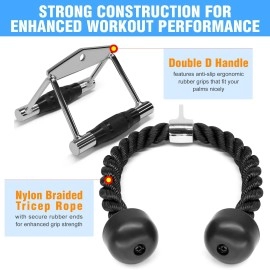 Yes4All Double D Handle Cable Attachment And Tricep Pull Down Rope 2-In-1 Combo For Cable Machines