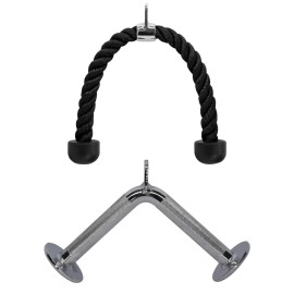 Yes4All Combo Tricep Rope Tricep Pull Down Rope And V Bar Cable Attachment Cable Bar For Strength Training (Tricep Rope + V Shaped Bar)