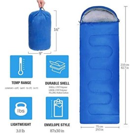 Lightweight Sleeping Bag, 3 Season Sleep Bags For Kids Adults Girls Women, Microfiber Filled Warm Cool Cold Weather 5-20 Degree For Backpacking/Hiking/Naturehike/Camping With Compression Sack -Blue