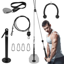 Yes4All Lat Pulley System With Plate Loading Pin & Pull Down Tricep Rope Ultimate Cable Pulley Attachments For Standard & Olympic Weight Plates