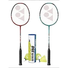 Yonex 2 Nanoflare Drive With Mavis 350Shuttle Badminton Combo Set With Nylon Shuttlecock (Yellow, Medium)