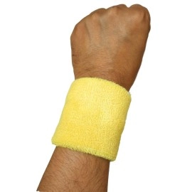 Play2Fit 4 Wristband (2 Pair) Soft Sweatband For All Sport, Stretchable, Sweat Absorbent Supports Wrist Made In India (Lemon Yellow, 3 Inch)