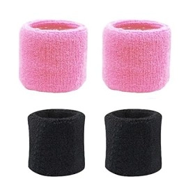 Play2Fit 4 Wristband (2 Pair) Soft Sweatband For All Sport, Stretchable, Sweat Absorbent Supports Wrist Made In India (Baby Pink Black, 3 Inch)