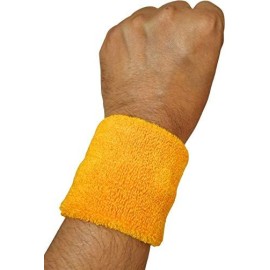 Play2Fit 4 Wristband (2 Pair) Soft Sweatband For All Sport, Stretchable, Sweat Absorbent Supports Wrist Made In India (Marigold, 3 Inch)