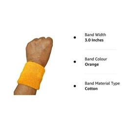 Play2Fit 4 Wristband (2 Pair) Soft Sweatband For All Sport, Stretchable, Sweat Absorbent Supports Wrist Made In India (Marigold, 3 Inch)