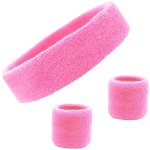 Prash Sports Headband And Pair Of Wristband (5 Inch) (Black) Sport Sweat Band Workout Tennis Cycling Gym Football Cricket (Baby Pink, 3)